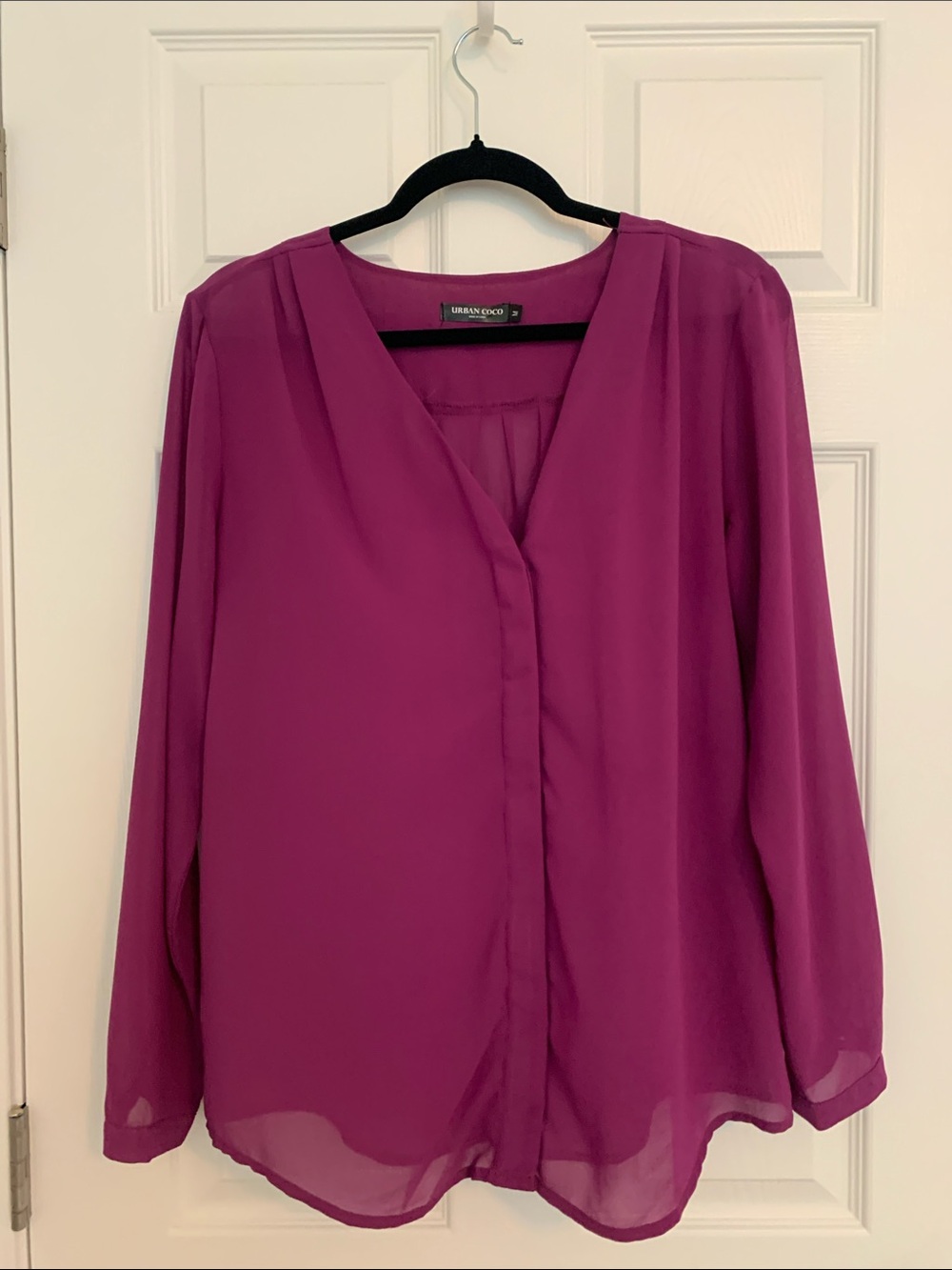 Urban Co. Magenta V-Neck Long-Sleeve Blouse